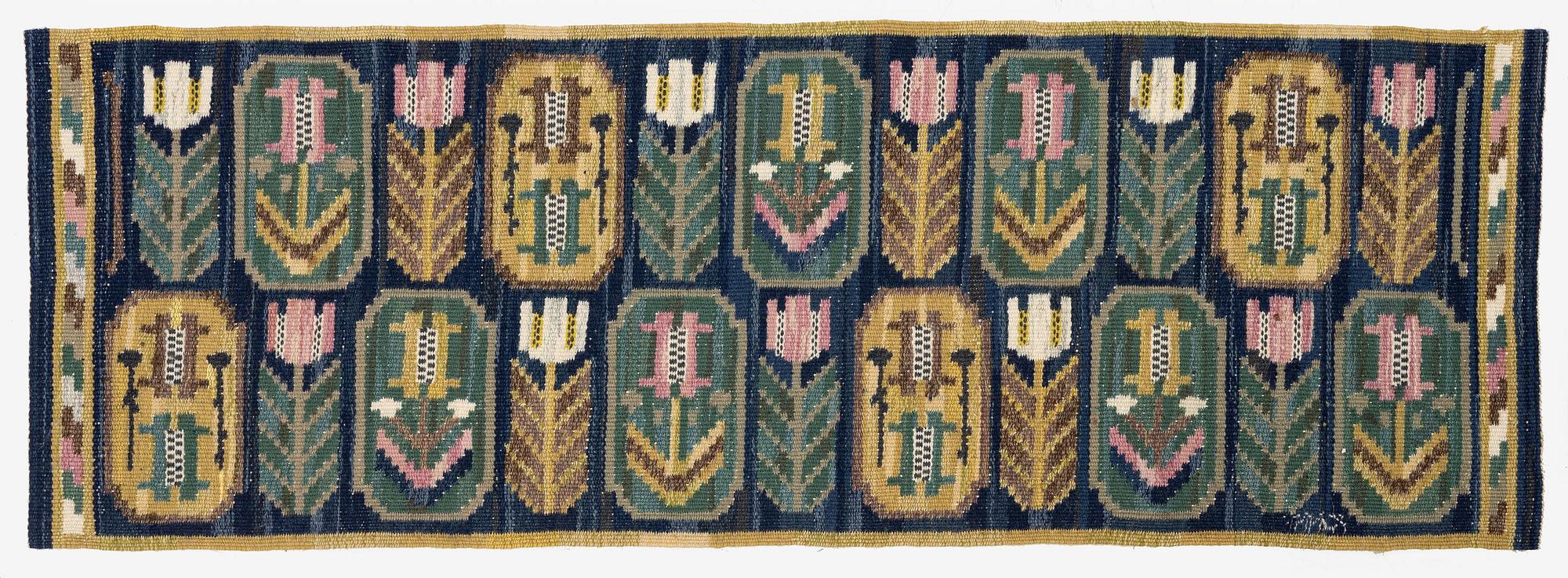 Märta Måås-Fjetterström, a flat weave textile, 'Medaljongerna', c. 118 x 41 cm, signed AB MMF.