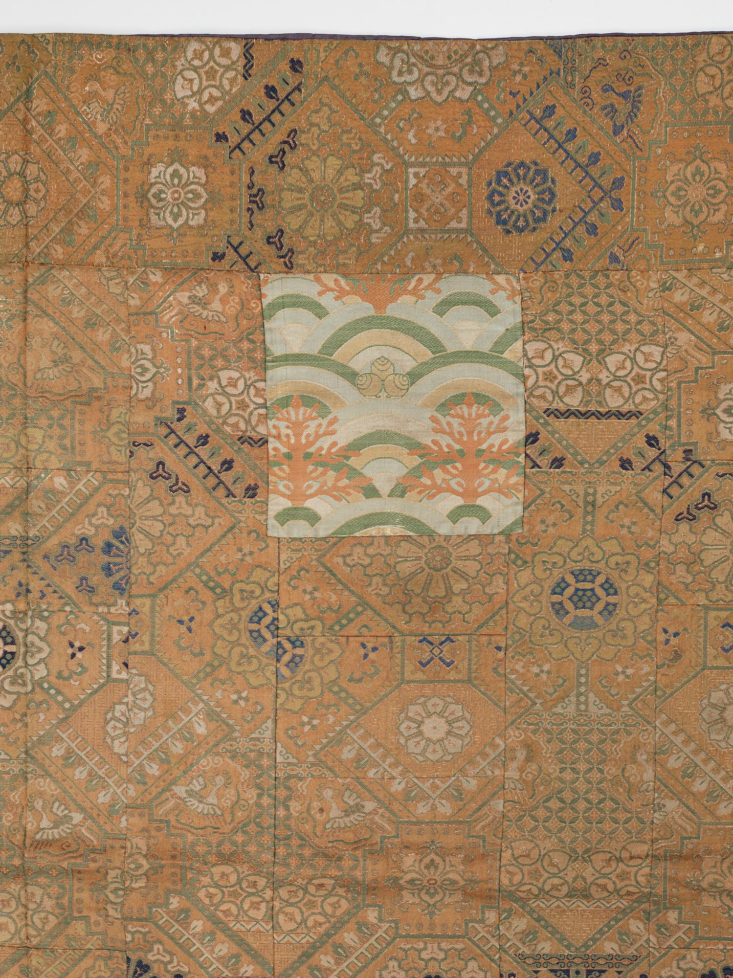 A patchwork blanket with Japanese silk brocade, Meiji period (1868-1912).