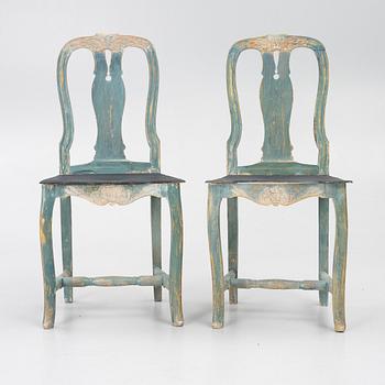 A pair of polychrome-painted folk art chairs from Järvsö, Hälsingland, late 18th/early 19th century.