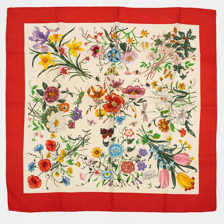 Gucci, a 'Flora' twill silk scarf, 1960's/70's.