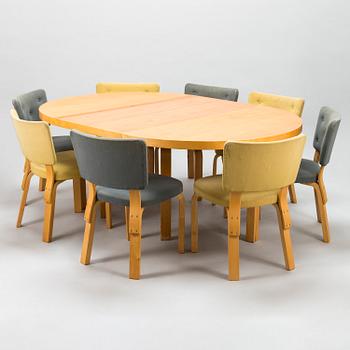 ALVAR AALTO, A 1950s dinner table with eight chairs, O.Y. Huonekalu- ja Rakennustyötehdas A.B., Finland.