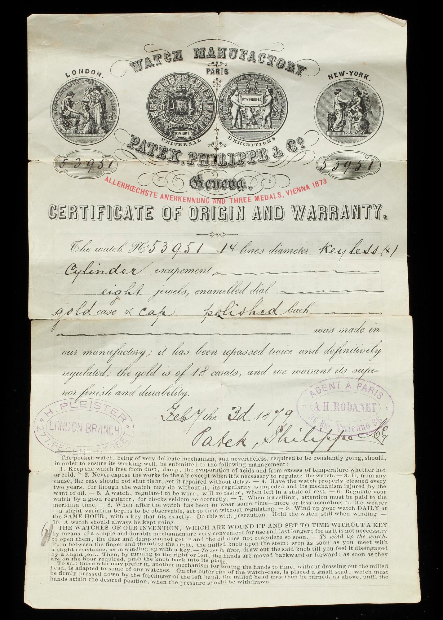 FICKUR, 18 k guld, Patek Philippe, Geneve.