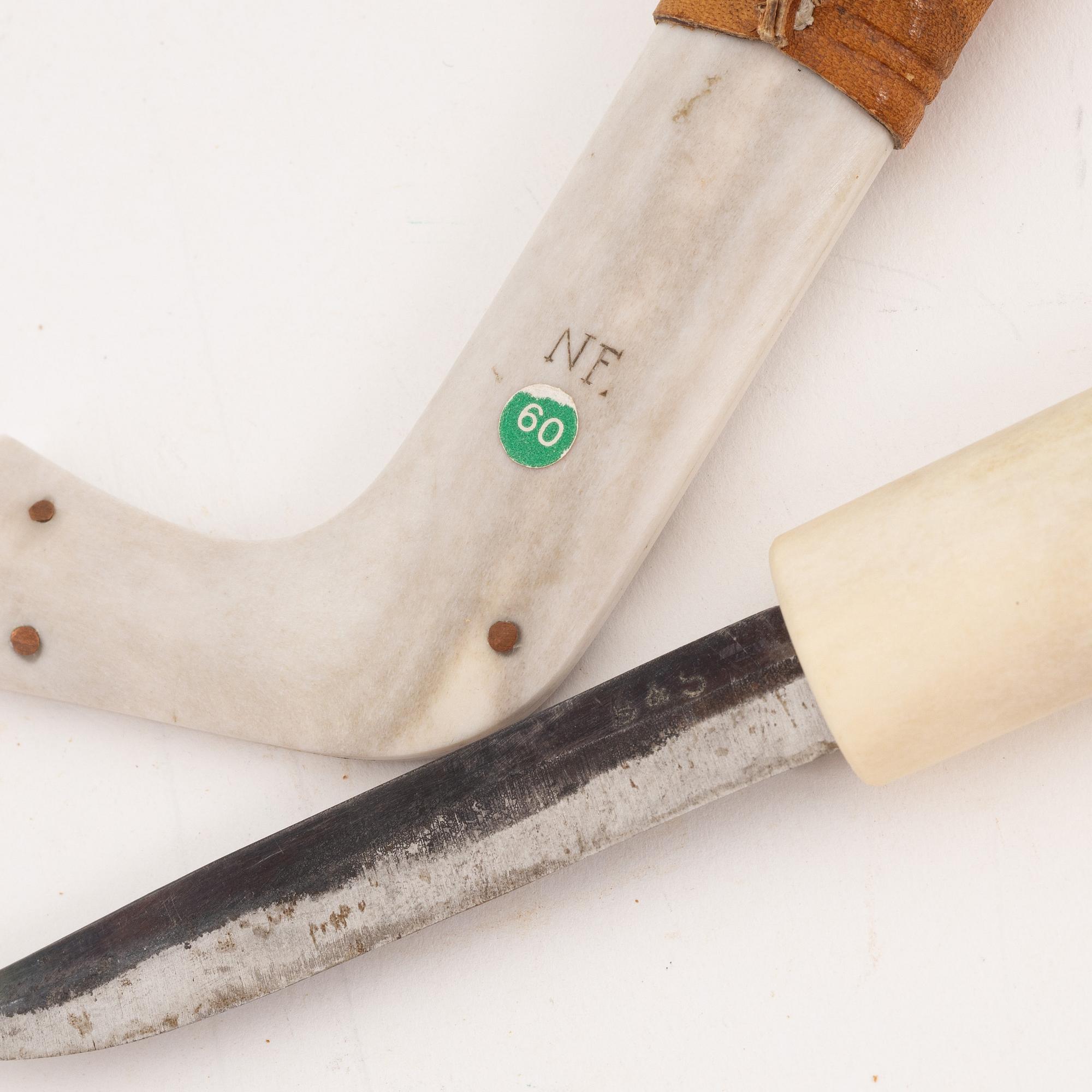 A reindeer horn knife by Nikolaus Fankki, before 1965, signed.