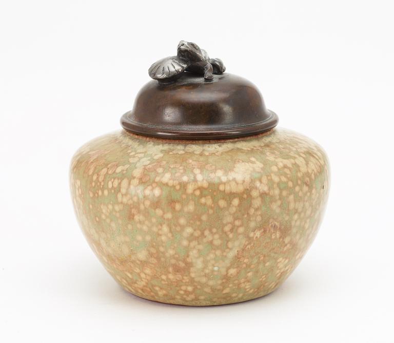 A Patrick Nordström stoneware and patinated bronze lidded urn, Royal Copenhagen, Denmark 1922.