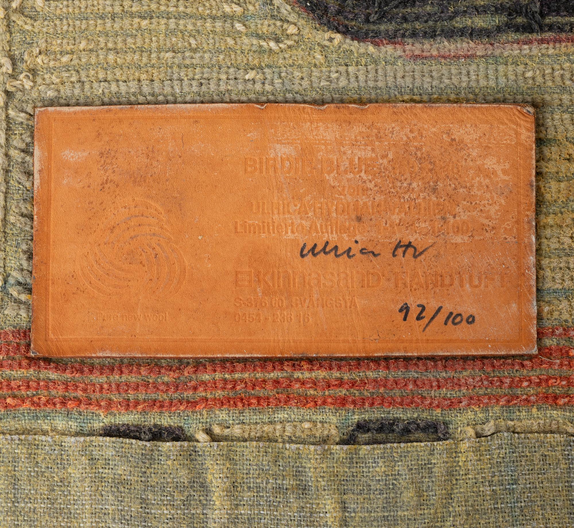 Ulrica Hydman-Vallien, rug "Birdie Blue", numbered 92/100. Approx. 235 x 175 cm.