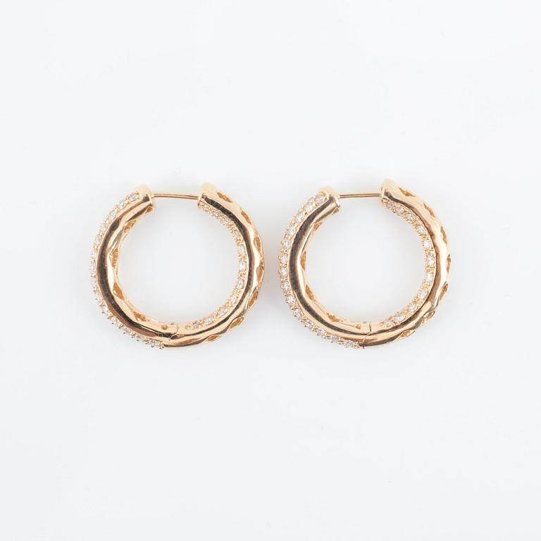A pair of diamond hoop earrings, 2.65 cts according to engraving.