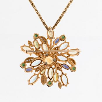Hänge/brosch, Mangiarotti, 18K guld med fasettslipade ädelstenar.