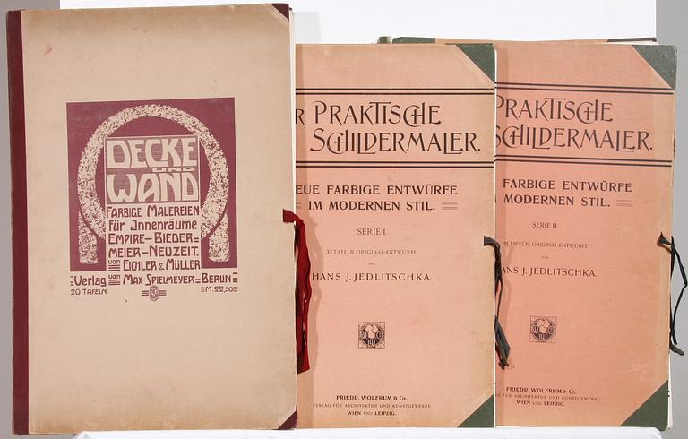 MAPPAR, 3 st, "Der Praktische Schildmaler" resp "Decke und Wand", tidigt 1900-tal.