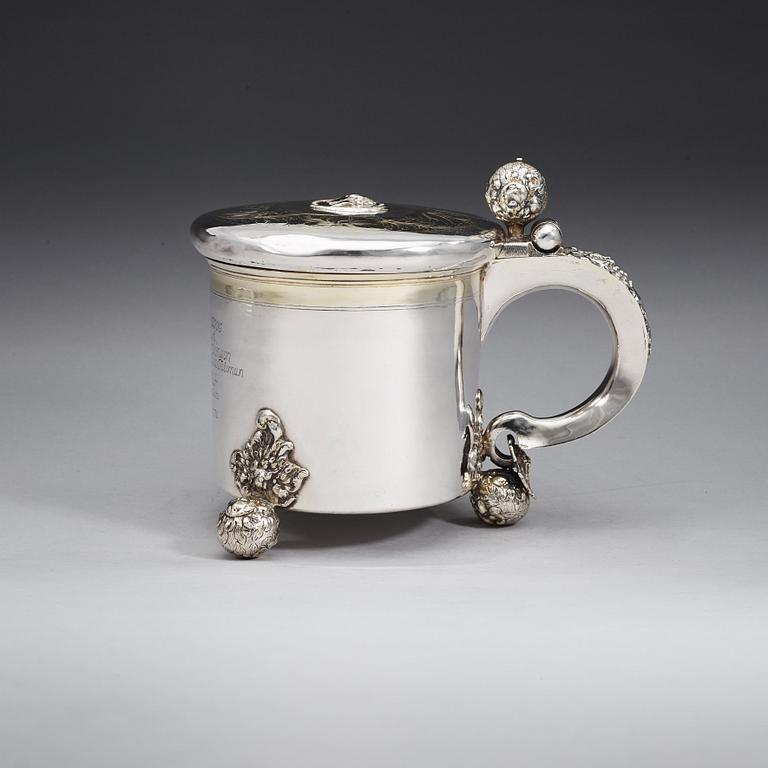 A Swedish late 17th century parcel-gilt tankard, marks of Didrik Hansson Hysing, Stockholm 1699.