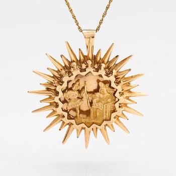 Halsband med hänge/brosch, ca 17K guld, Inka-motiv, Peru.