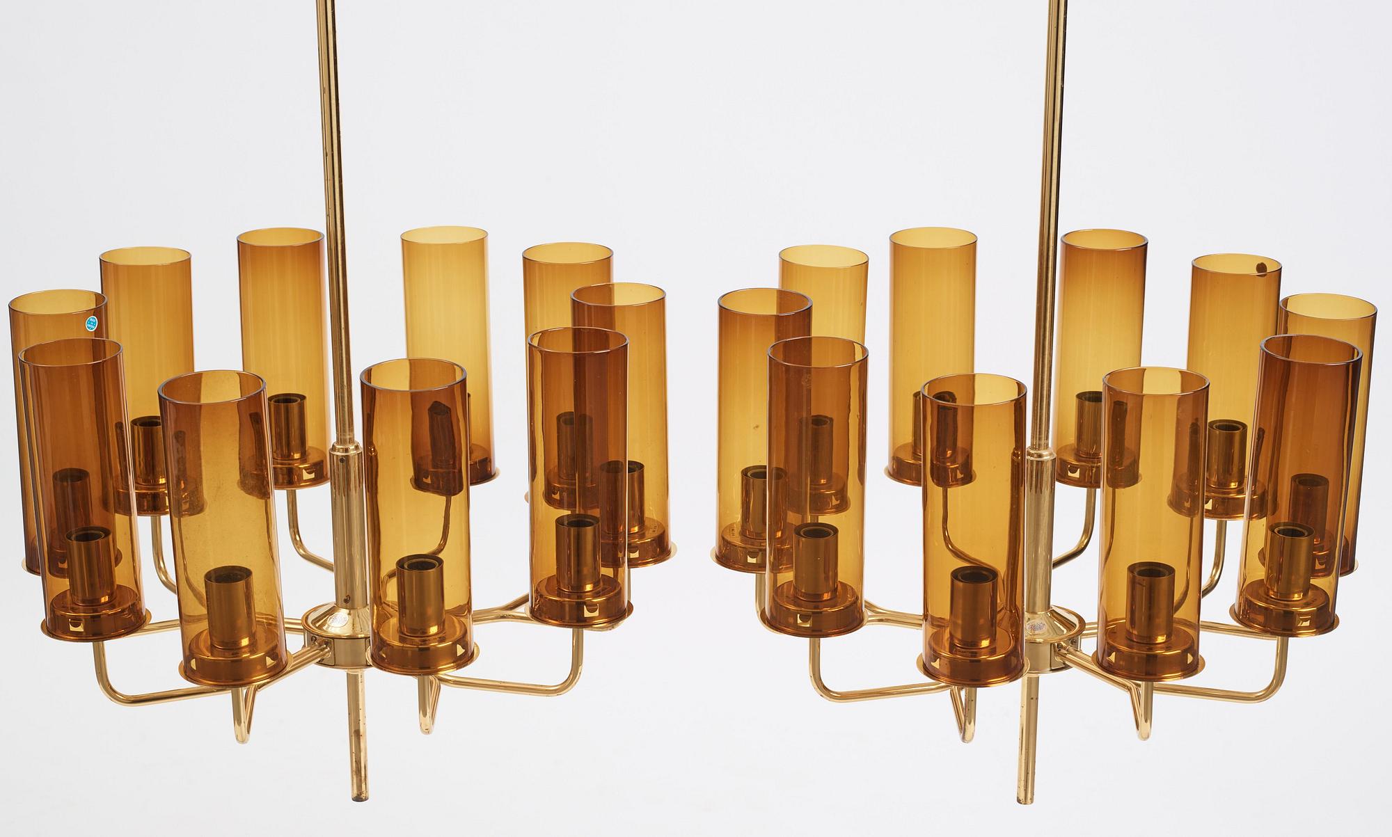 Hans-Agne Jakobsson, a pair of, "Sonata" chandeliers, model T-434/10, Hans Agne Jakobsson AB, Markaryd, Sweden 1960-70s.
