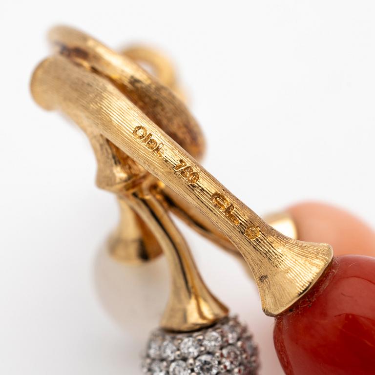 Ole Lynggaard, Pendant, 18K rose gold with red and pink coral, white moonstone and brilliant-cut diamonds, designed by Charlotte Lynggaard.