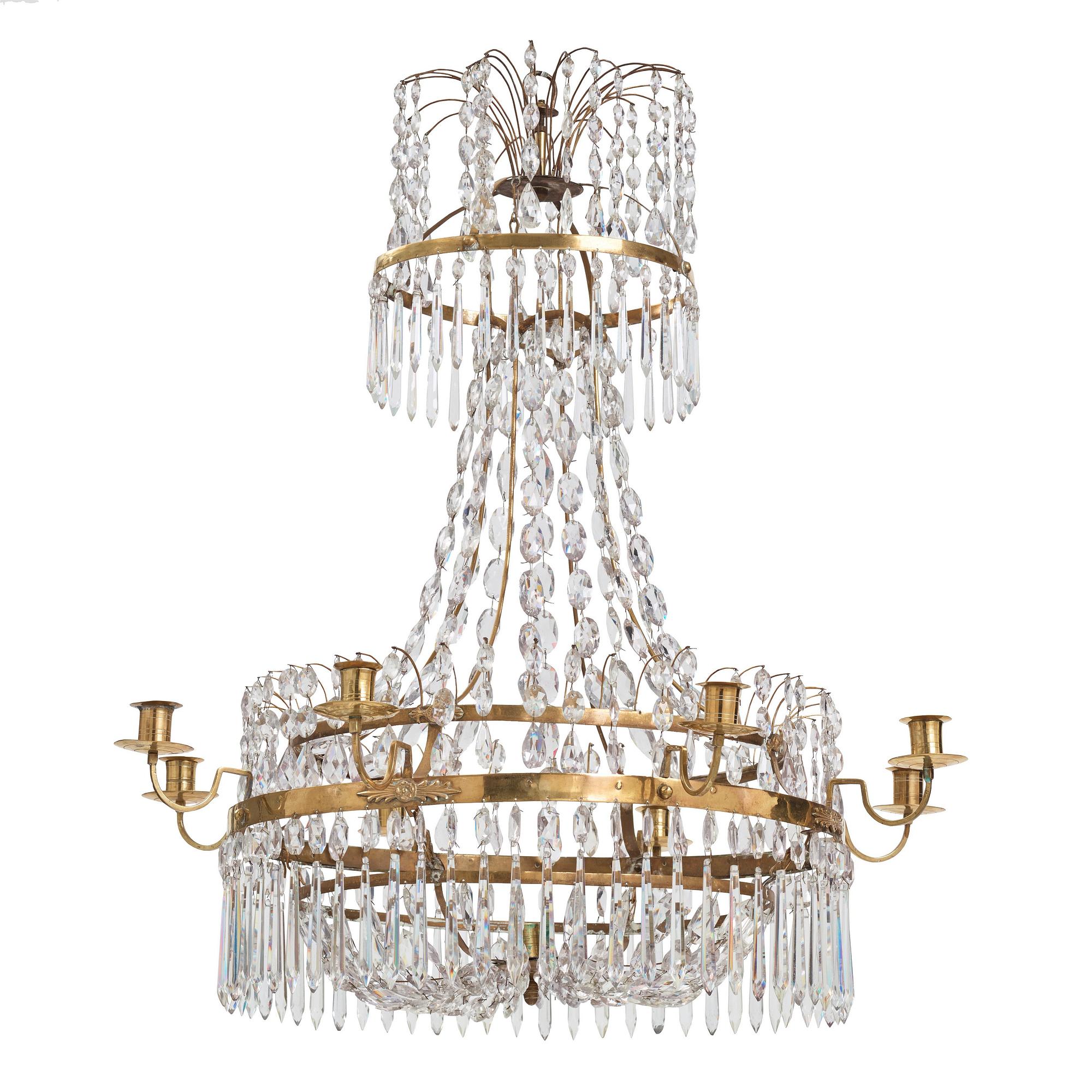 A late Gustavian nine-light chandelier, early 19th century.