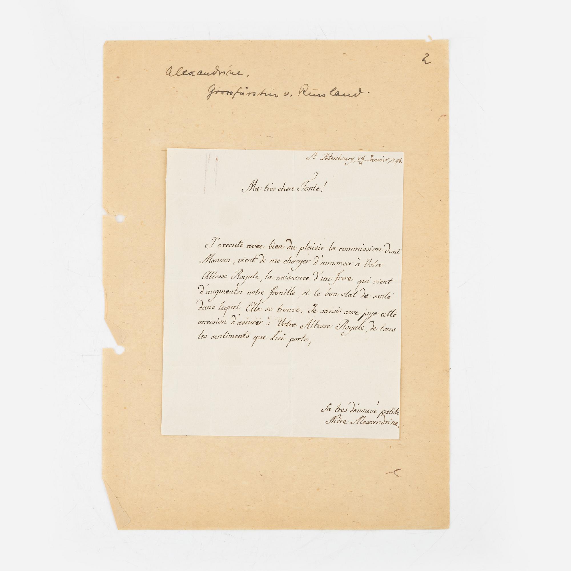 Autograph Letter Signed by Grand Duchess Alexandra Pavlovna.