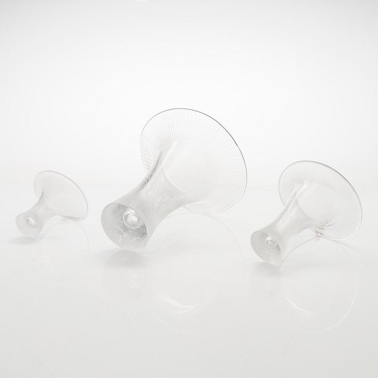 Tapio Wirkkala, three glass "Chanterelle" vases signed Tapio Wirkkala Iittala, 1982-83.