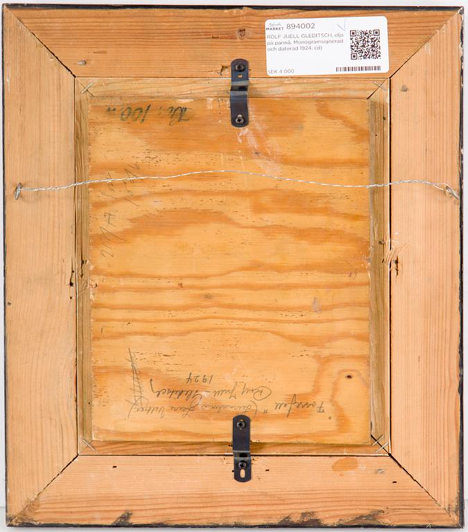 ROLF JUELL GLEDITSCH, oil on board. Signed and dated 1924.