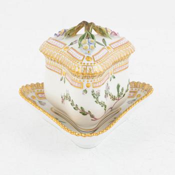 A 'Flora Danica' porcelian custard cup with saucer, Royal Copenhagen, Denmark.