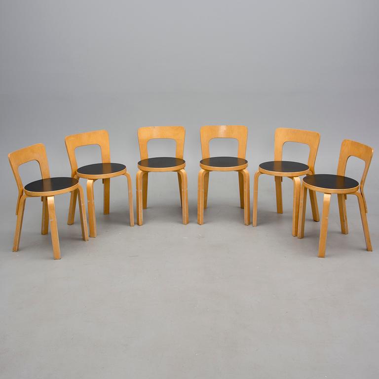 STOLAR, 6 st, modell 65, Alvar Aalto, Artek 1900-talets senare hälft.