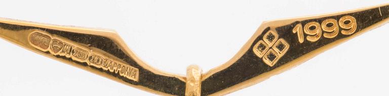 LAPPONIA, parure, 18K gold and cultured pearls approx 3 mm, design Björn Weckström 1999, certificate and original box.