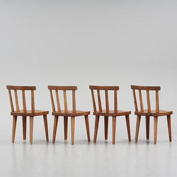Axel Einar Hjorth, a set of four stained pine "Utö" chairs, Nordiska Kompaniet, Sweden, 1930s.