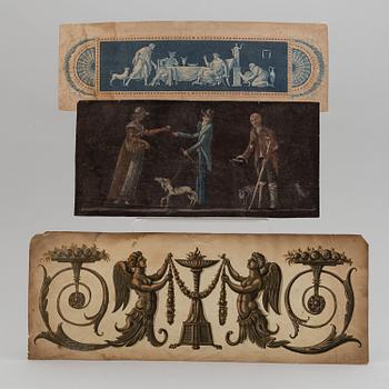ÖVERSTYCKEN, bl a målade, till speglar, 1700-/1800-tal.