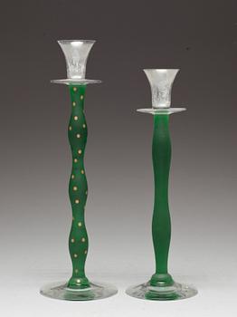 LJUSSTAKAR, 2 st, glas, "Celeste", Anne Nilsson, Orrefors.
