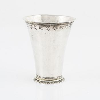 Bägare, silver, Samuel Nourin, Nyköping, före 1753.