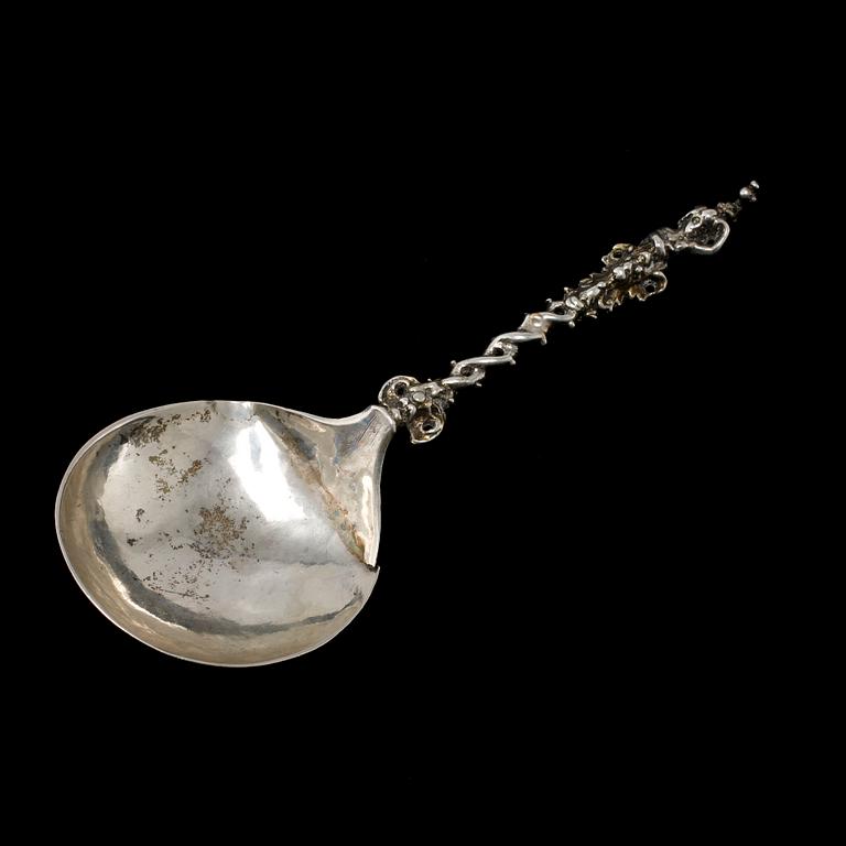 A Dutch 18th century silver spoon, unidentified marks.