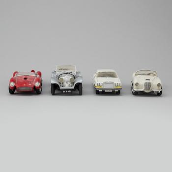 Four toy cars, Bburago, Italy, late-20th century.