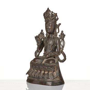 A bronze sculpture of Boddhisattva, Ming dynasty (1368-1644).