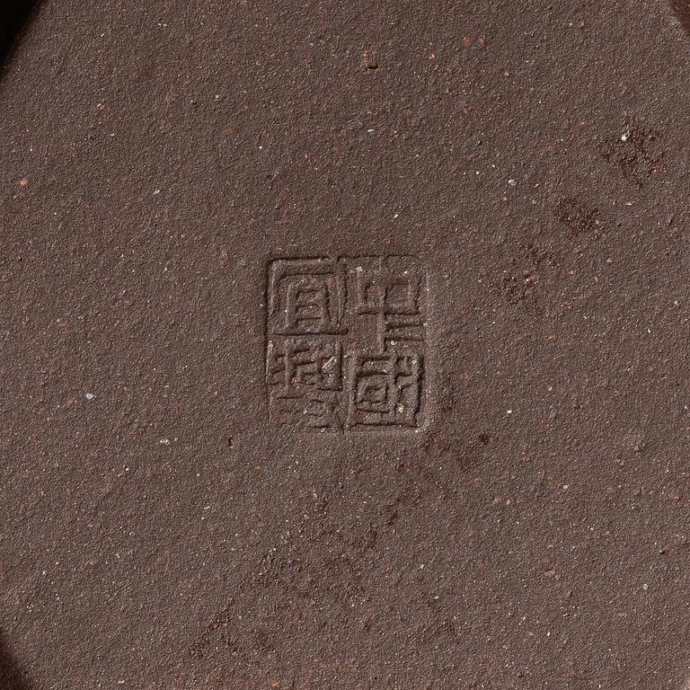 Two hexagonal 'gongfu' teapots, yixing, China, 1980s.