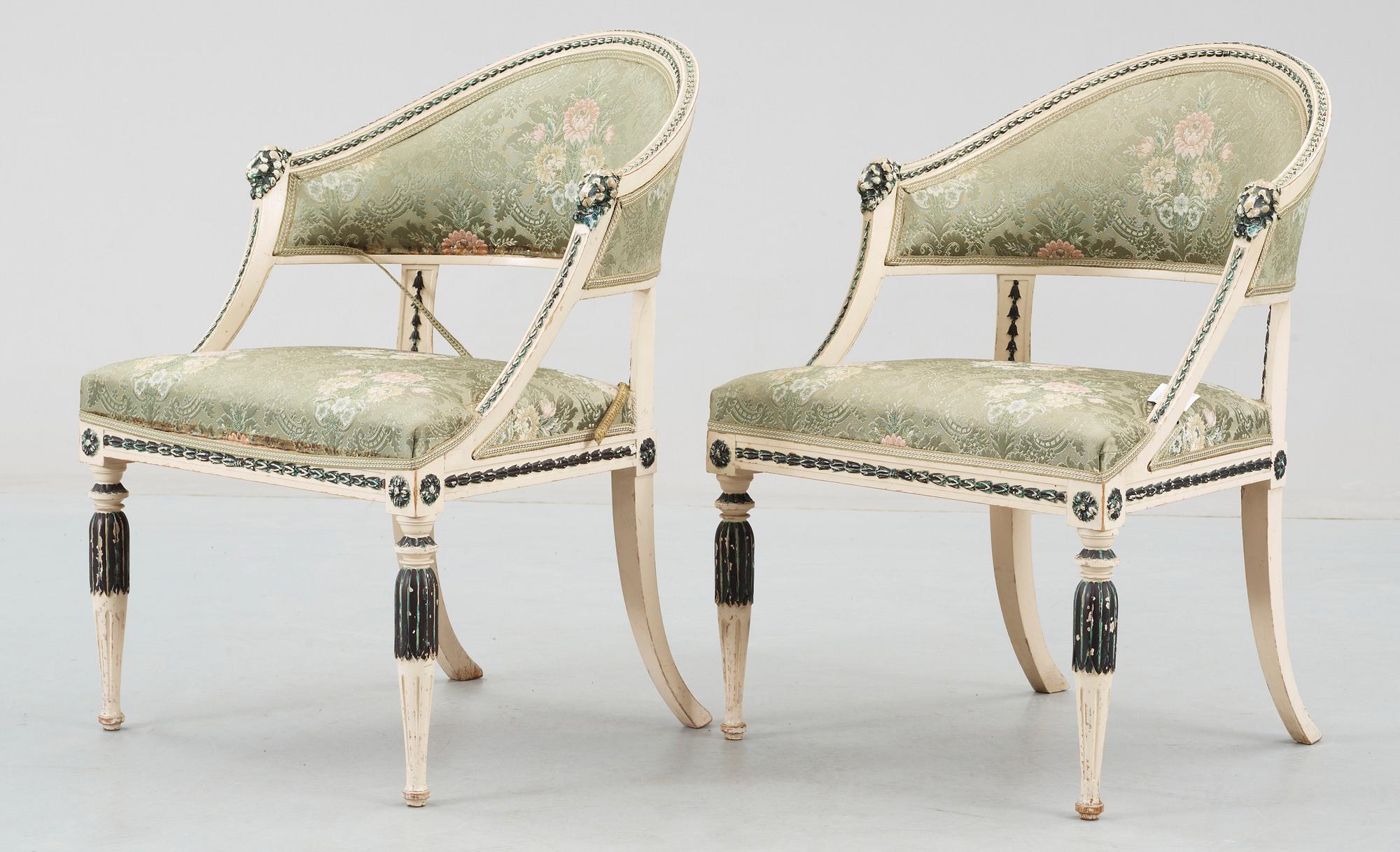 BALJFÅTÖLJER, ett par, gustaviansk stil, 1800/1900-tal.