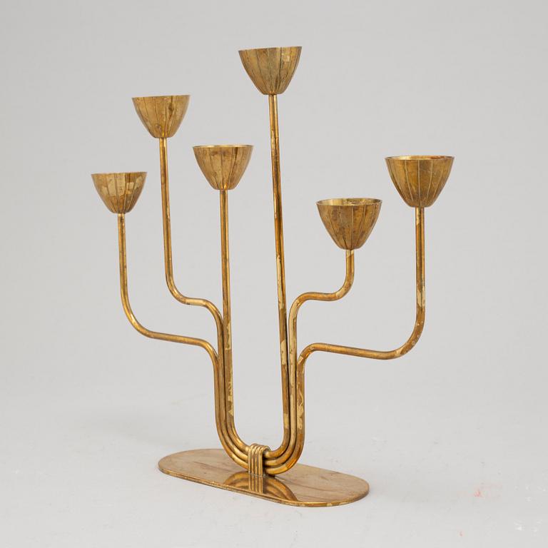 Gunnar Ander, a brass six-light candelabra from Ystad Metall.