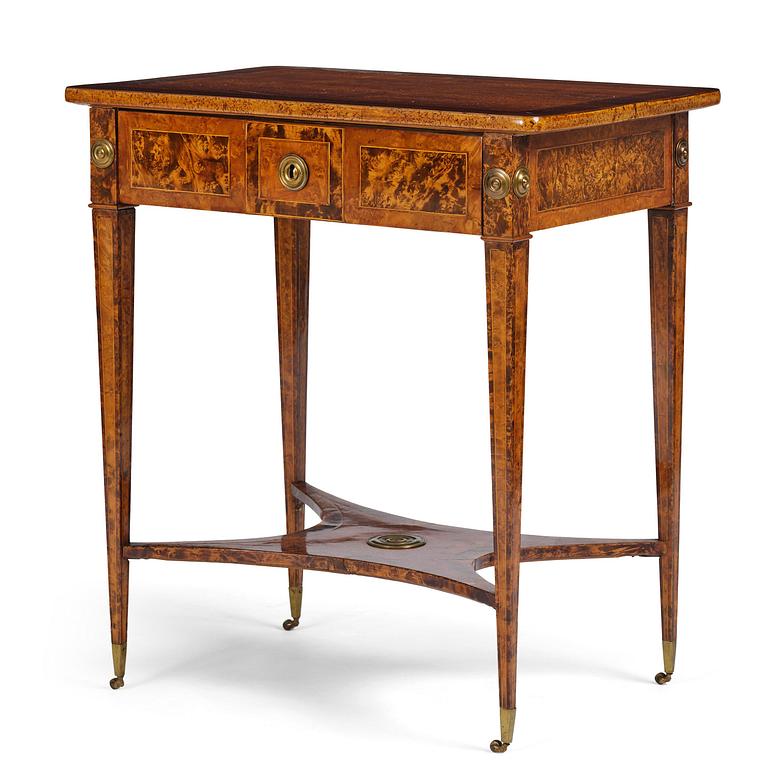 A Gustavian burr-parquetry and bilt brass-mounted table by A. Lundelius (master in Stockholm 1778-1823).