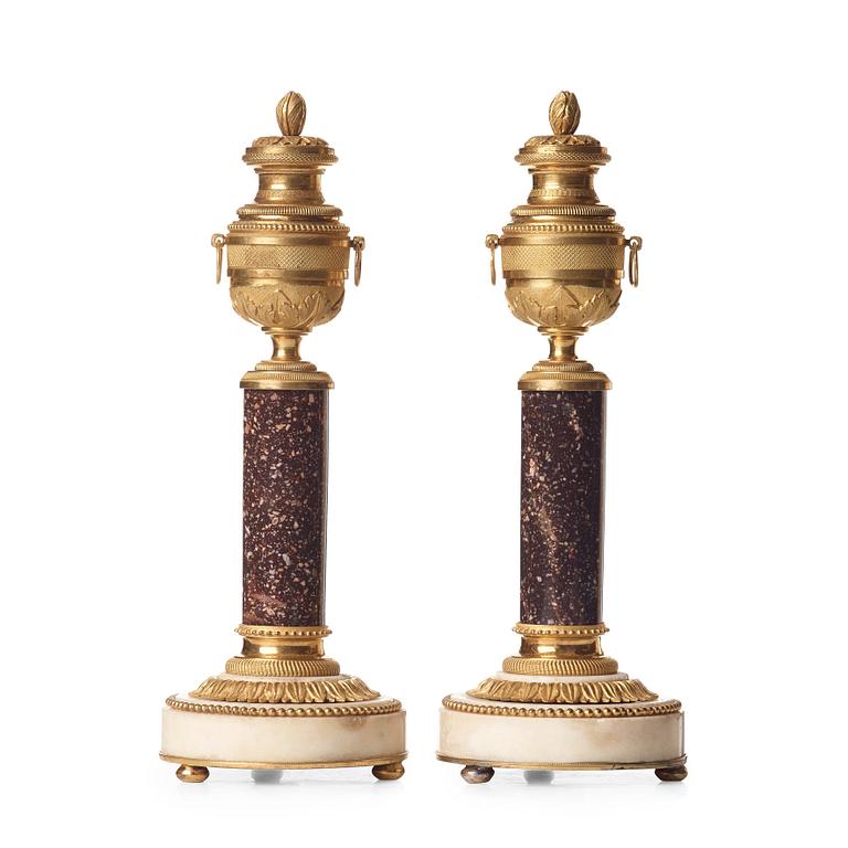 A pair of Louis XVI late 18th century candlesticks/cassolettes.