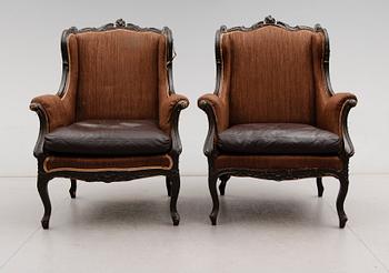 FÅTÖLJER, 1 par, rokokostil, 1900-talets första hälft.