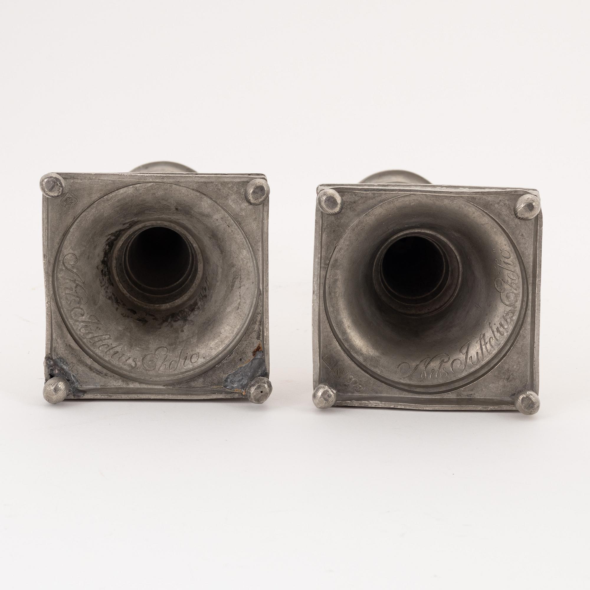Nils Justelius, a pair of pewter  candle holders, Eksjö, 1819.