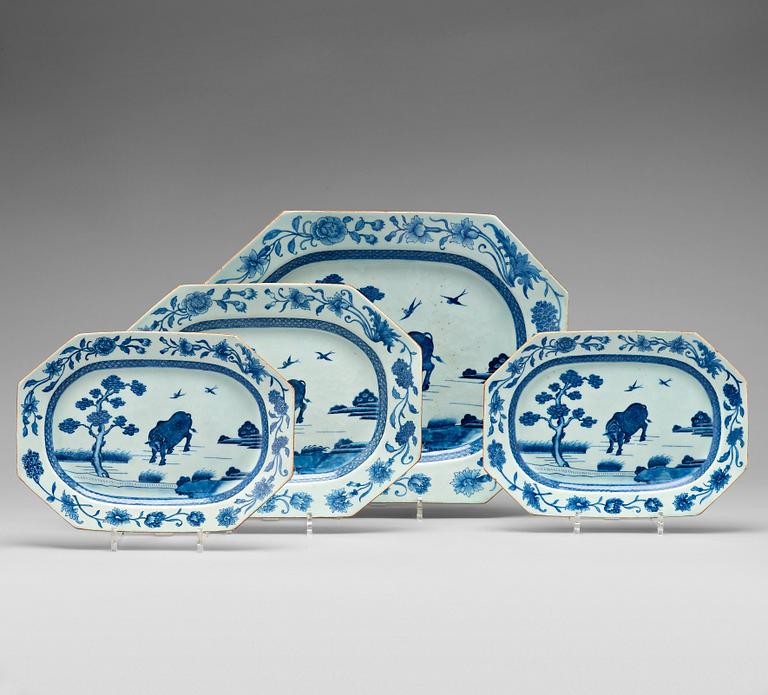 A set of four blue and white serving dishes, Qing dynasty, Qianlong (1736-95).