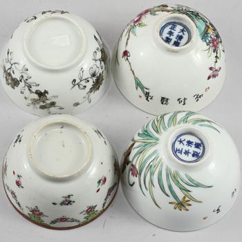 KOPPAR, 10 st samt UNDERFAT, 4 st, porslin, Kina, 1700, 1800 samt 1900-tal.