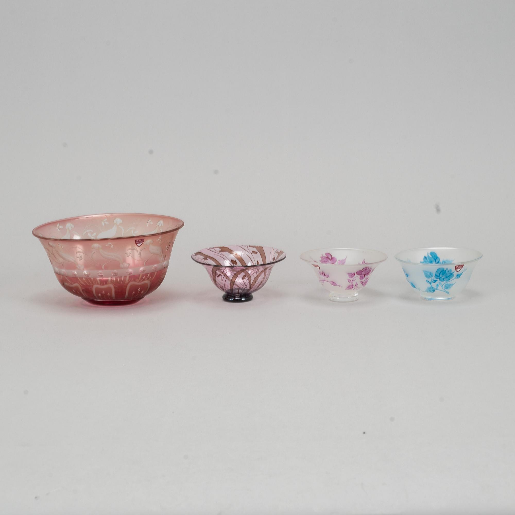 Eva Englund, skålar, glas, Orrefors, signerade.