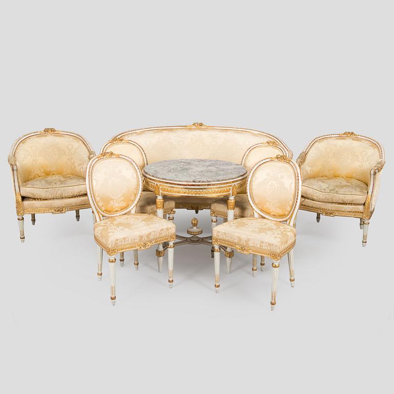 An 8-piece Gustavian style furniture set, late 19th century.