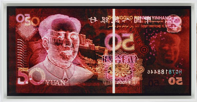 David LaChapelle, "Negative Currency: 50 Yuan used as Negative", 2010.