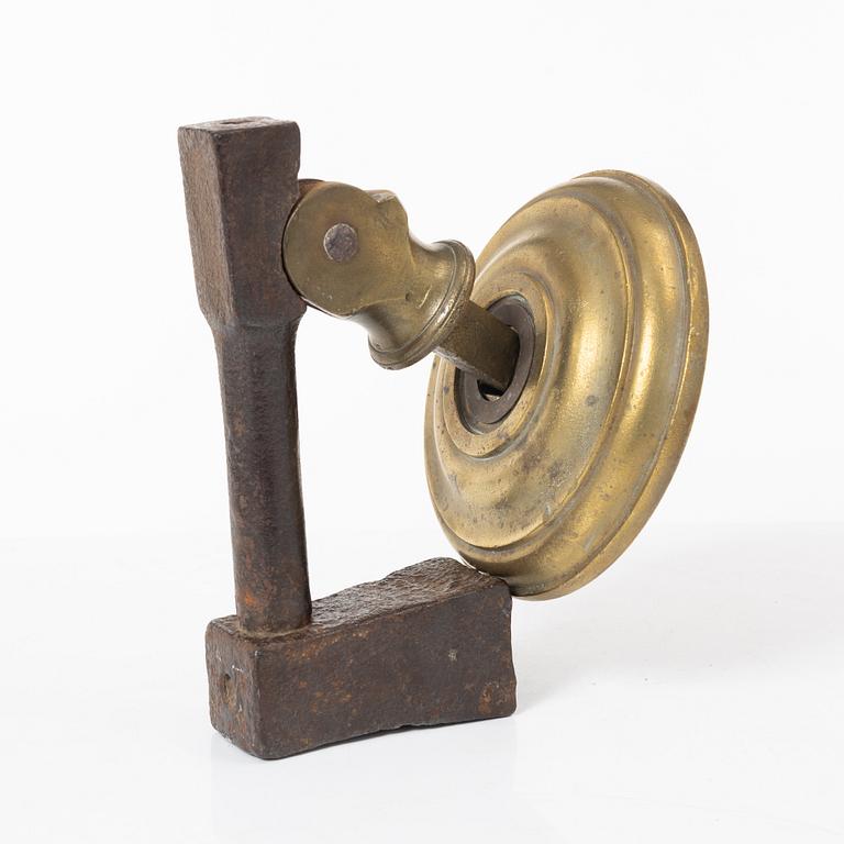 Door knocker, probably 18th century, iron and brass.