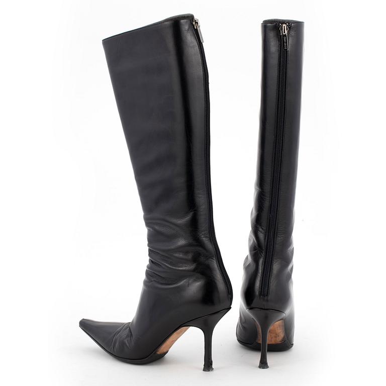 JIMMY CHOO, a pair of black leather boots. Size 38.