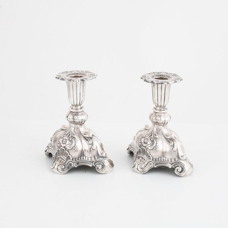 K Anderson, candlesticks, a pair, silver, Rococo style, Stockholm 1940.