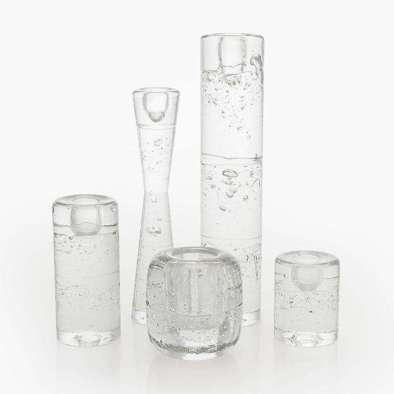 Timo Sarpaneva, vas och 4 st ljusstakar, glas, "Arkipelago", Iittala.