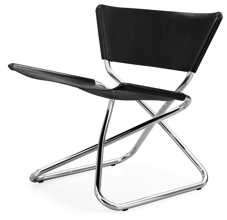 An Erik Magnussen chromed steel and black leather 'Zdown' chair, Engelbrechts, Denmark.