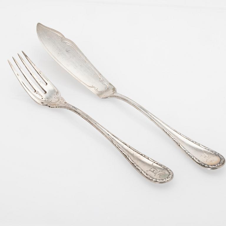 Fish cutlery, 22 pieces, silver, Germany.
