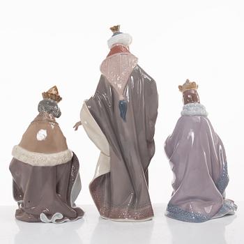 Lladró, figuriner, 4 st, "Holy family", samt "Three Kings", Spanien.