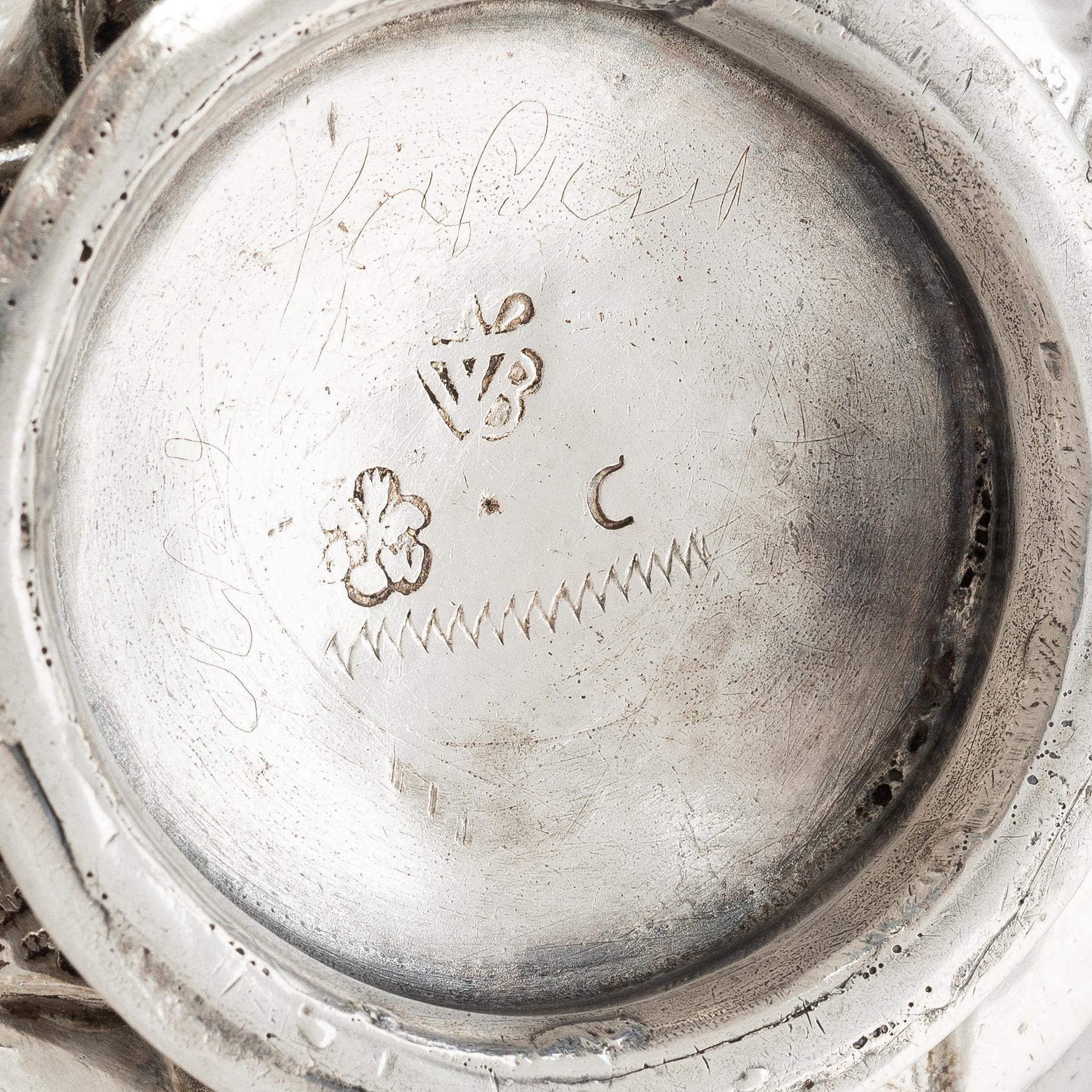 Johan Wallman, brännvinskål, silver, Varberg 1719. Barock.